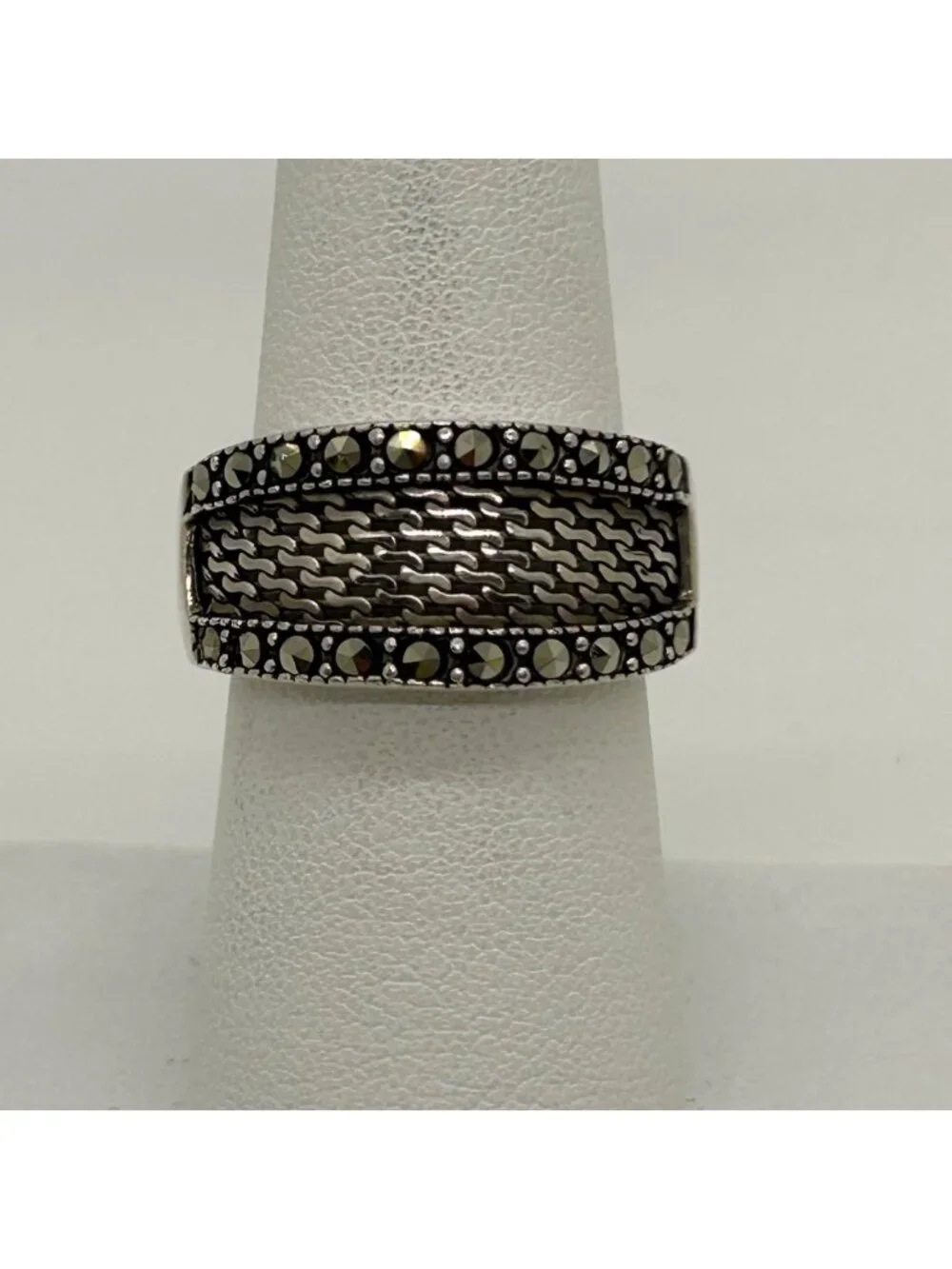 Judith Jack Sterling Silver Ring Size 7  Marcasite Woven Band Vintage 5.89 grams